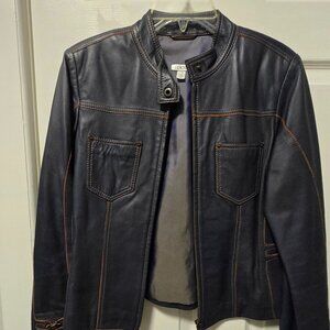 Vintage Cache100% Rich Italian Leather Jacket - Navy - Size 8